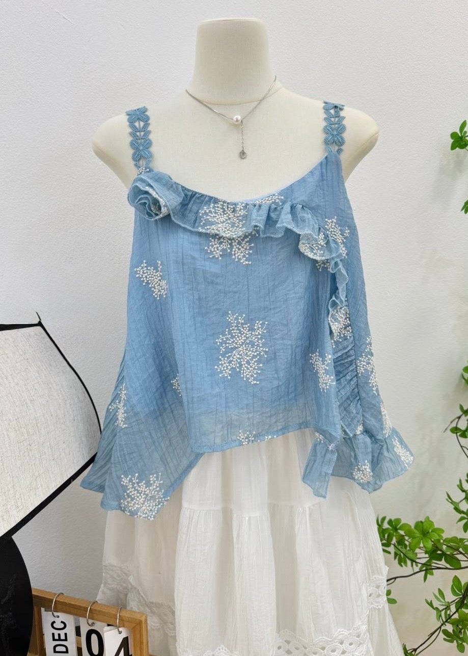Embroidered Asymmetrical Peplum Top
