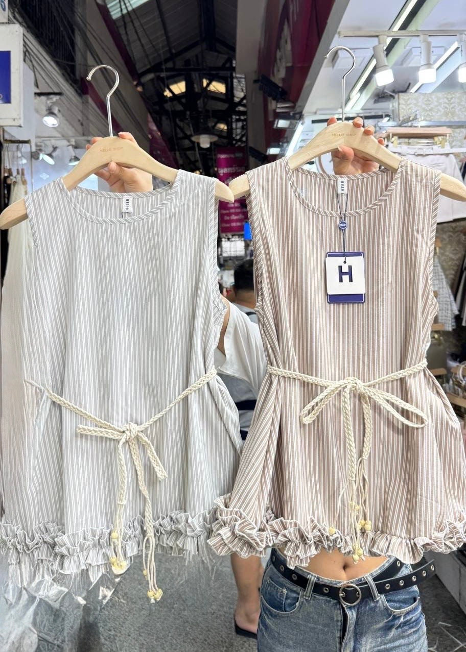 Striped Mid Length Top with Belt