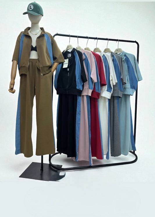 2Pc Track Suit Set with a Touch of Denim