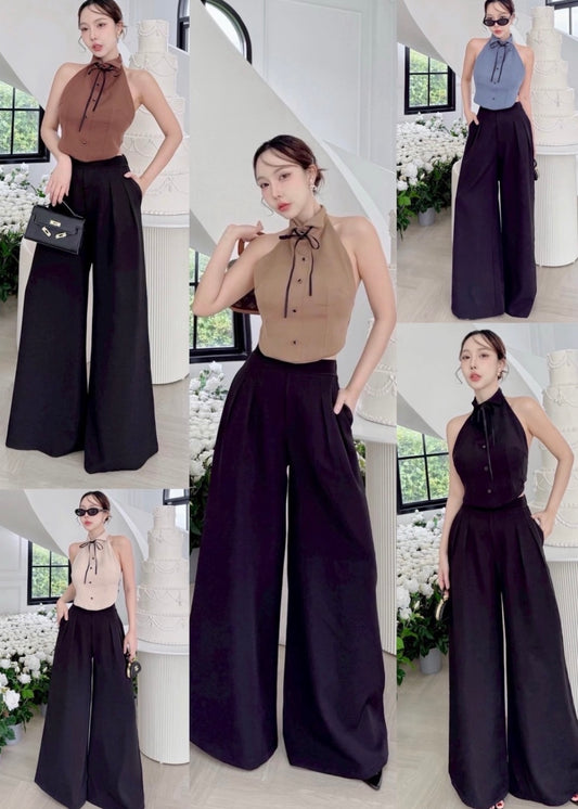2Pc Set - Halter Crop Top & Trouser Pant