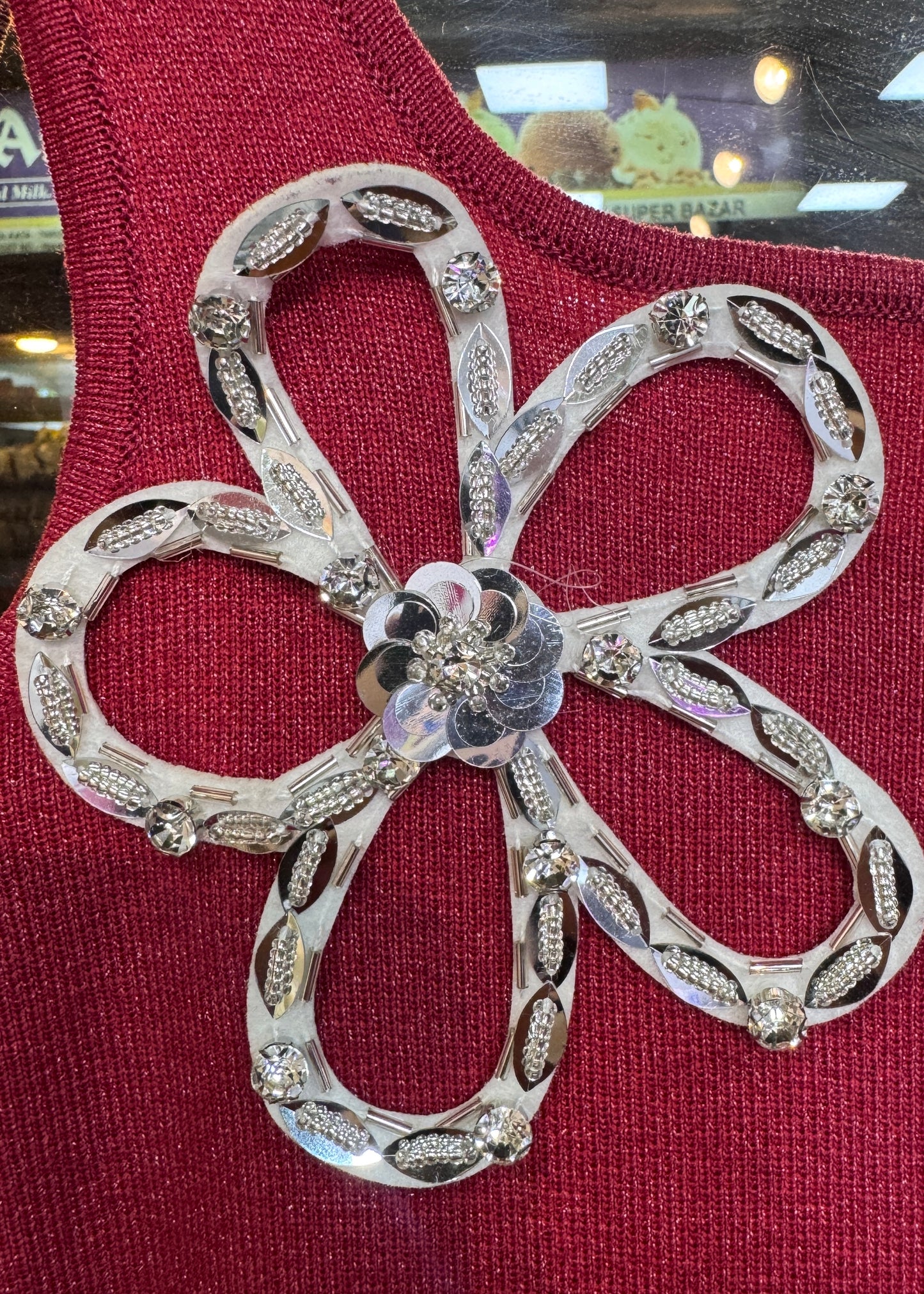 Knitted Partywear Short Dress with Stone Work