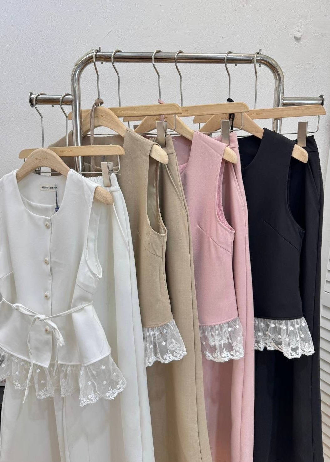 3 Pc Set - Shirt with Lace Hemline, Pants and Belt.