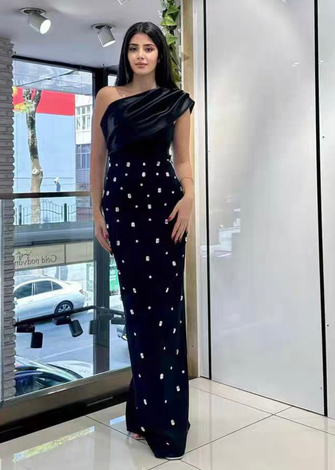 One Shoulder Partywear Long Bodycon Dress