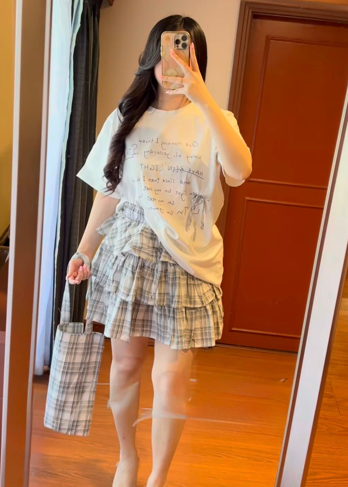 3 Pc Set - Oversized T-shirt, Pleated Skirt and Bag