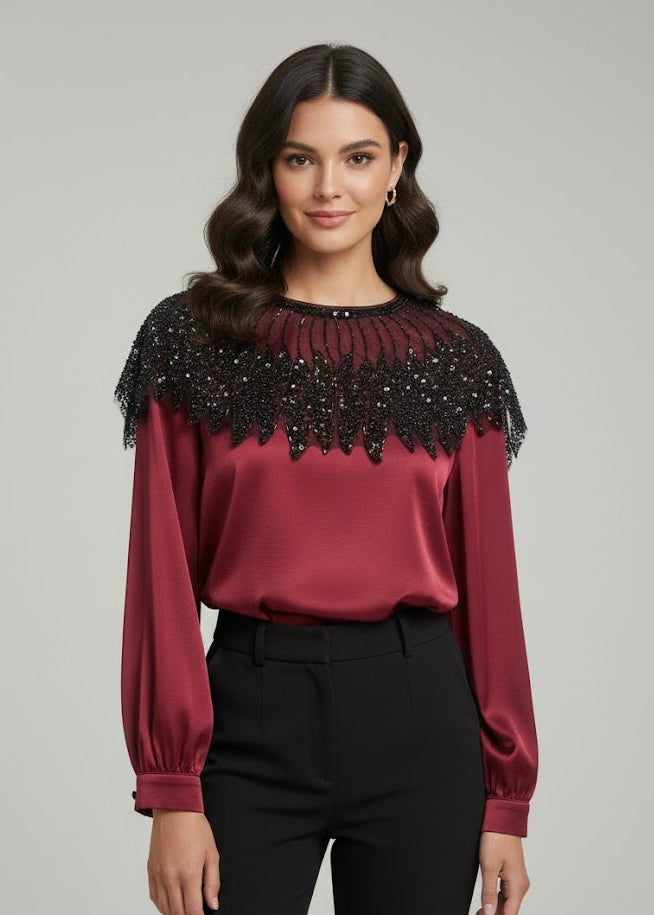 Partywear Satin Top with Sequins work