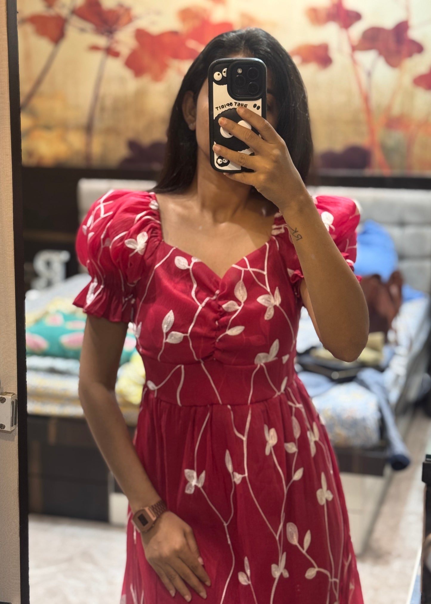 Embroidered Dress with Front Slit