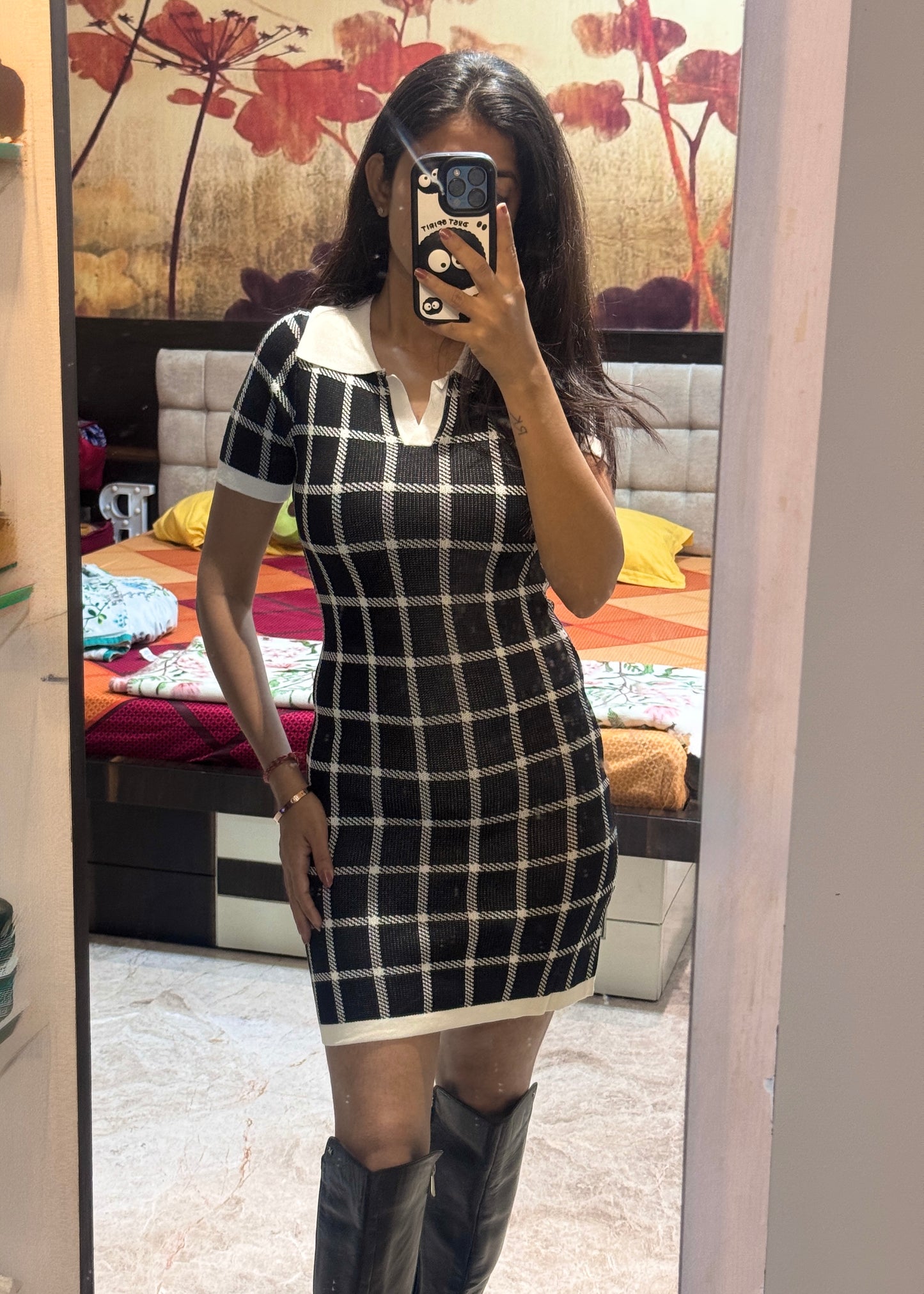 B/W Checkered Knitted Dress