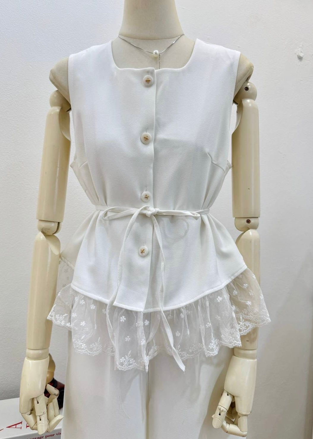 3 Pc Set - Shirt with Lace Hemline, Pants and Belt.