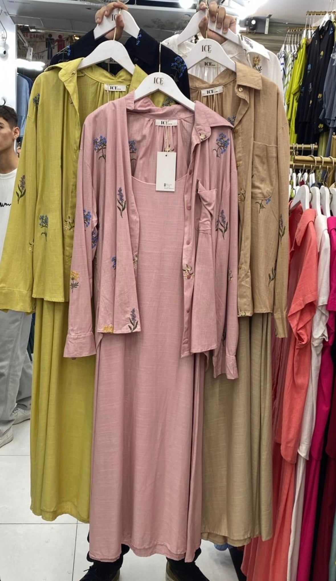 Long Plain Cotton Dress with Matching embroidered Shirt
