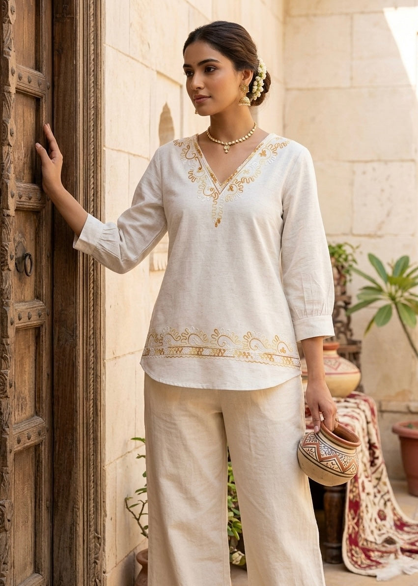 Embroidered Short Cotton Kurta Top
