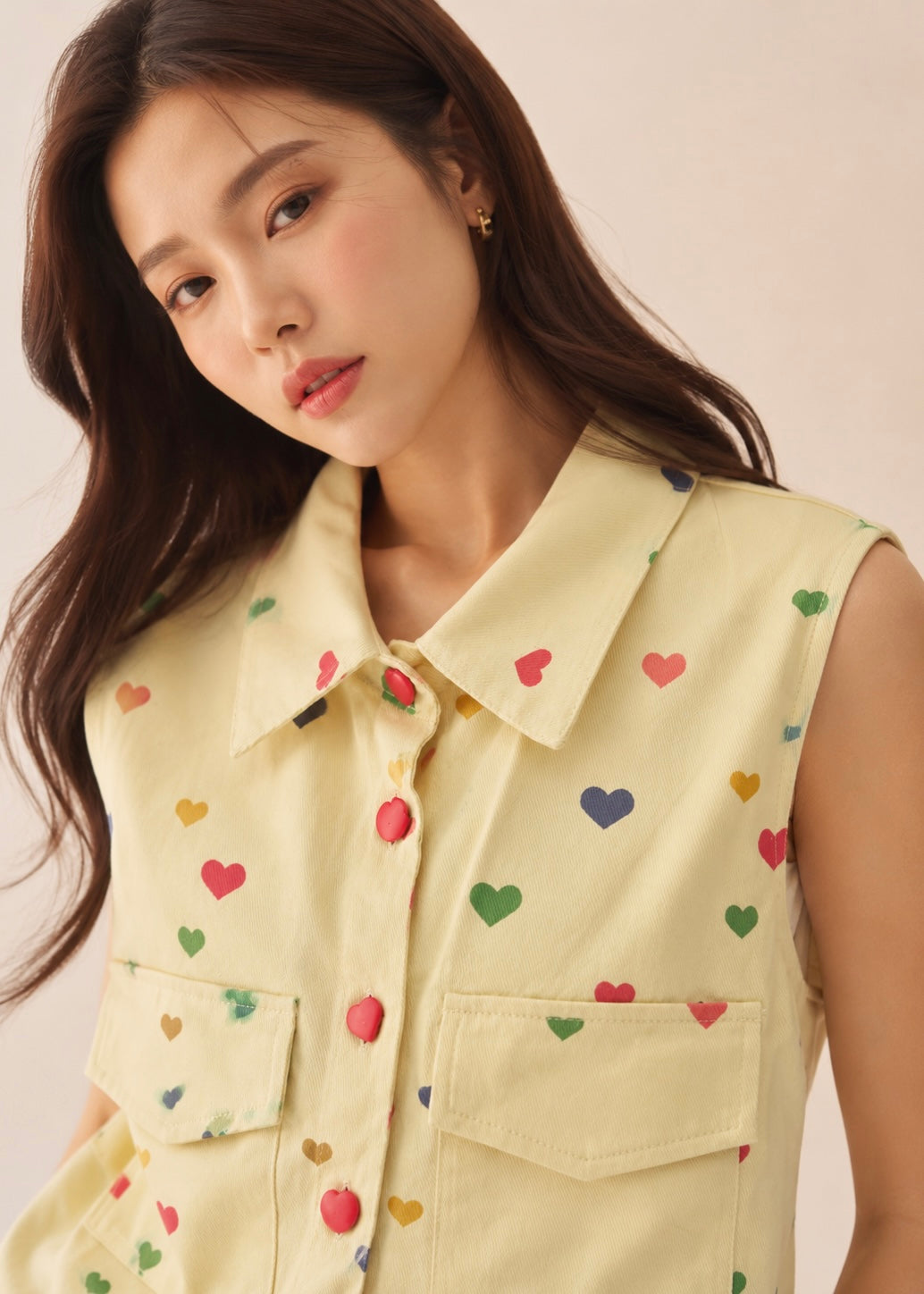 Cute Heart Printed Waist Coat Shirt