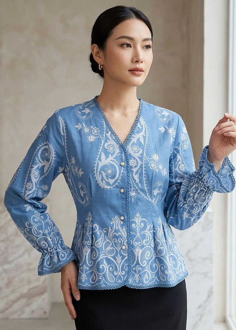 Paisley Designed Peplum Shirt