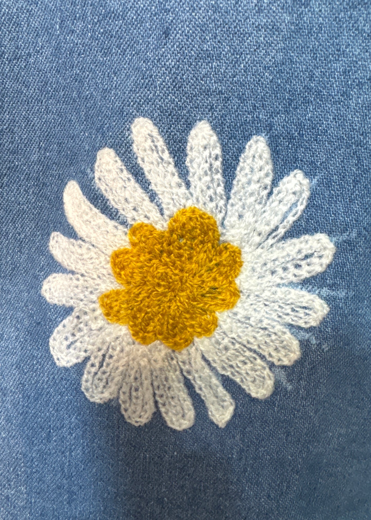 2 Pc Set - Light Denim Top & Pant with Crochet Flower Work