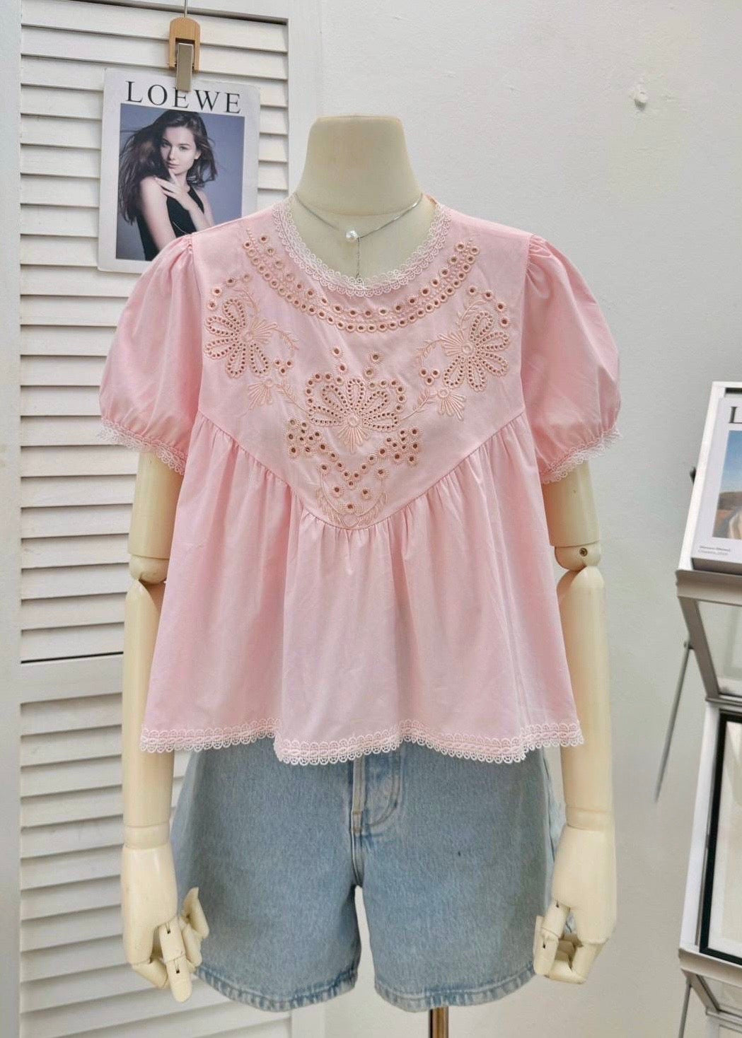 Cute Schiffli Style Peplum Top