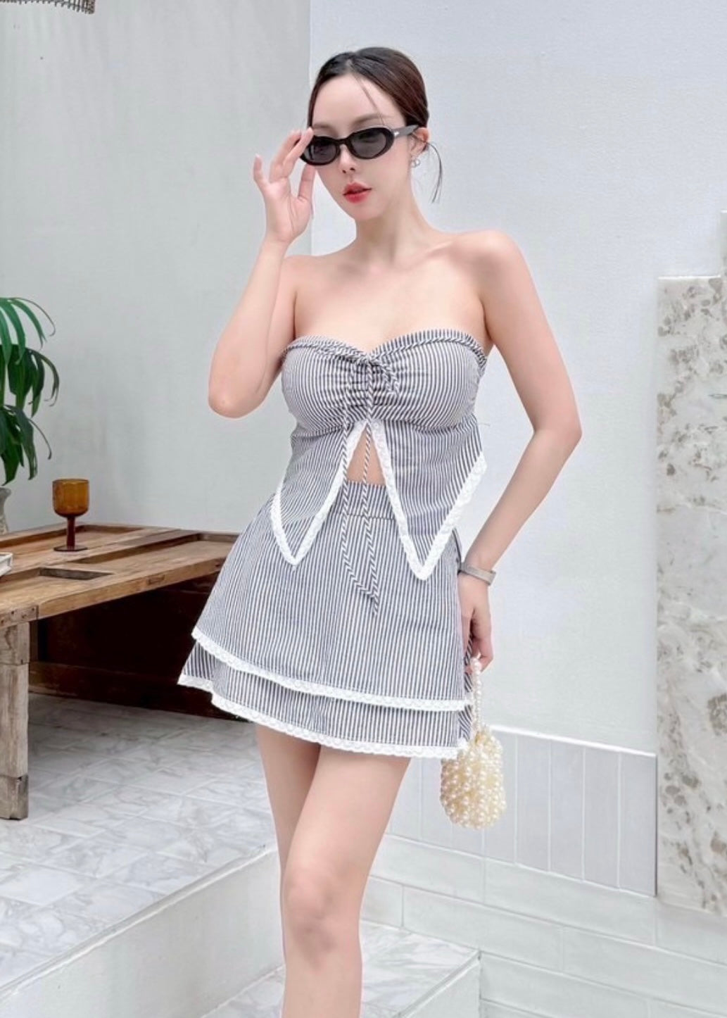 2 Pc Set - Halter Neck Top and Skirt