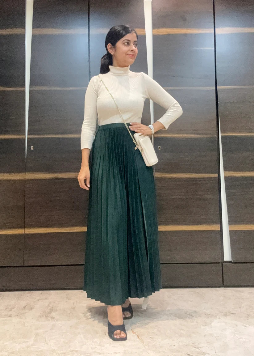 Shimmer Pleated Skirt with Belt