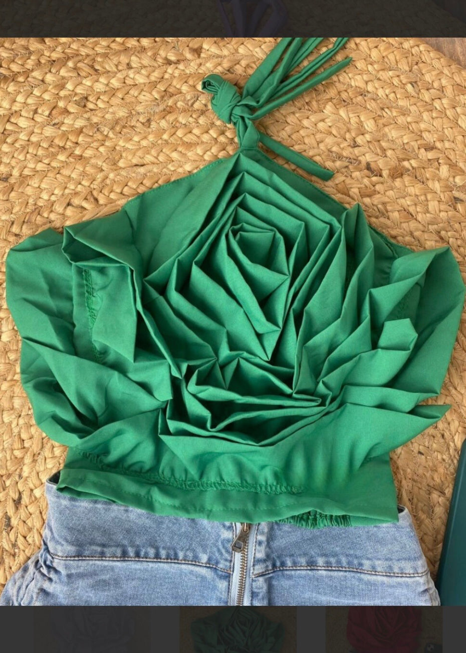 Halter Neck Top with 3D Flower