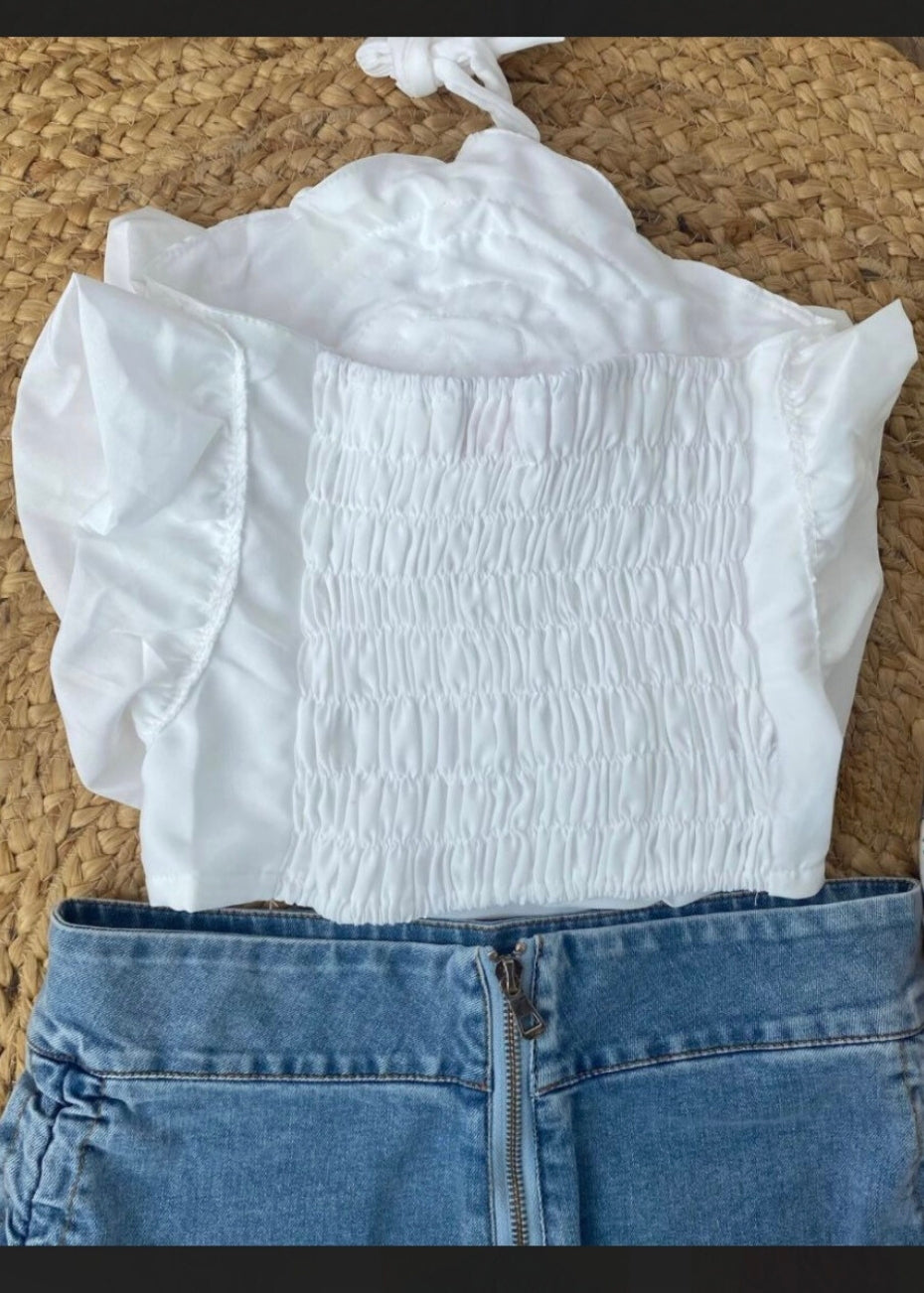 Halter Neck Top with 3D Flower