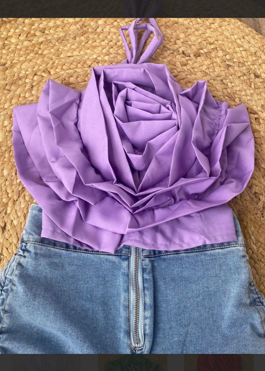 Halter Neck Top with 3D Flower