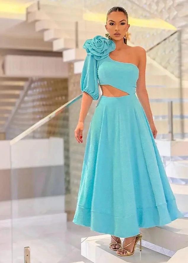 One Shoulder Gown with 3D Flower