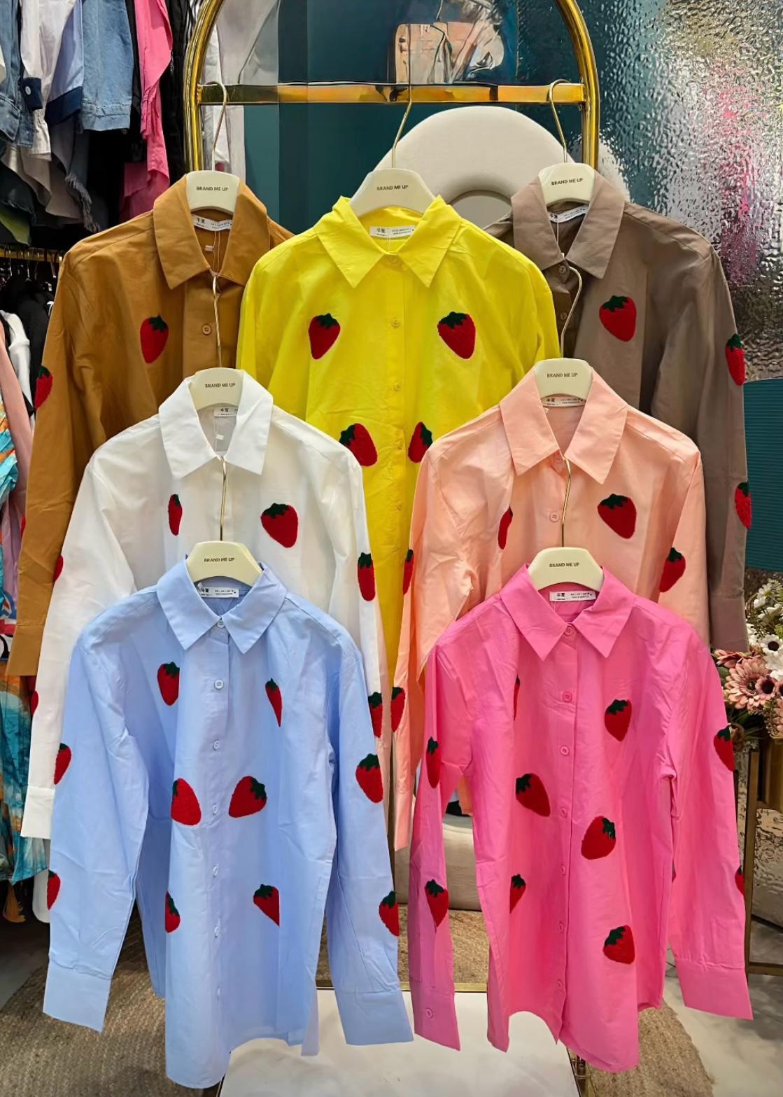 Strawberry Embroidered Cotton Shirt