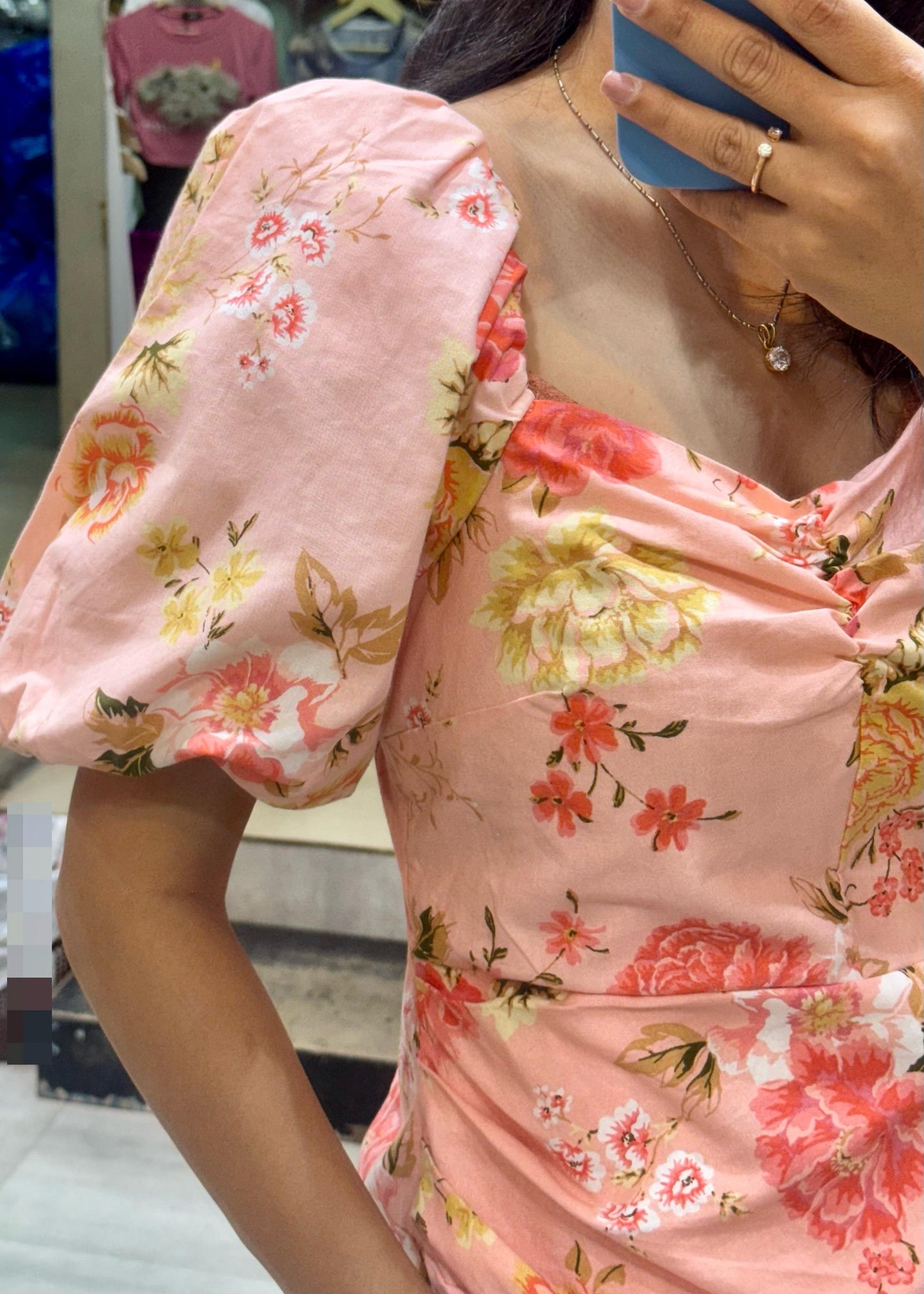 Peach Floral Printed Short Dress