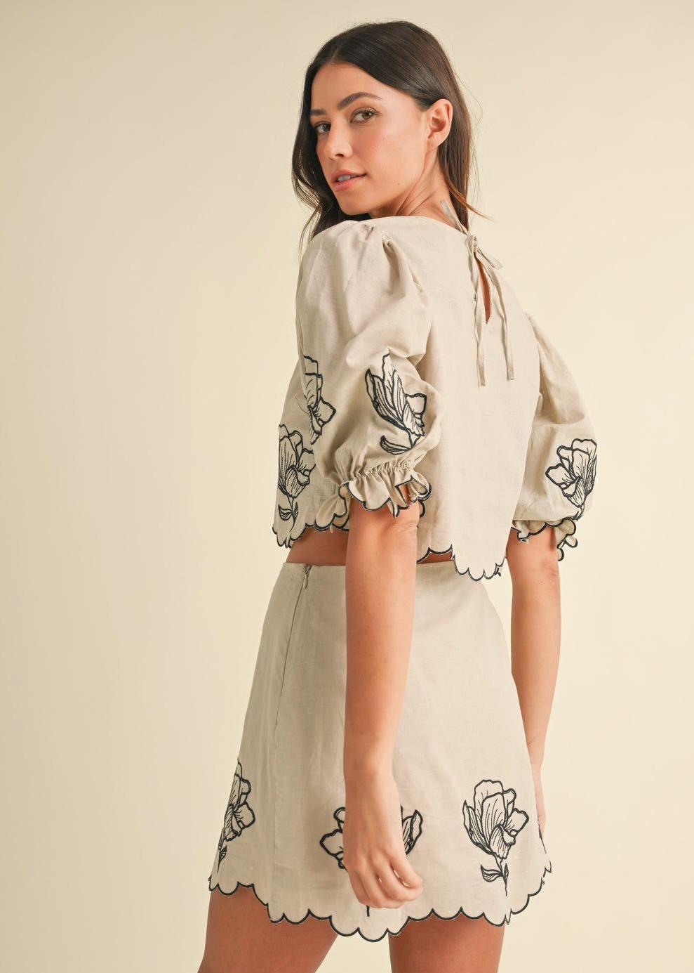 2 Pc Floral Embroidered Skirt Set