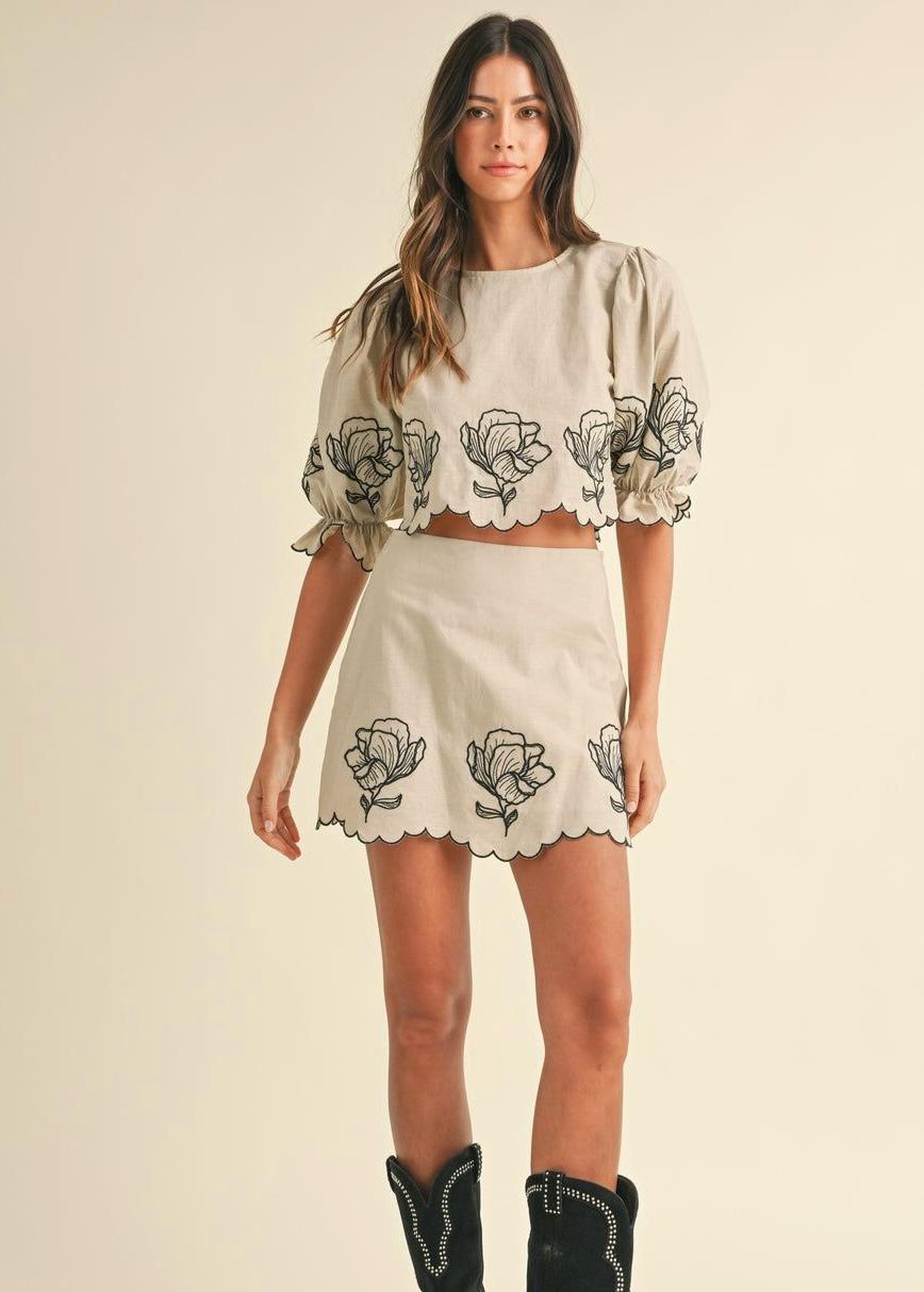 2 Pc Floral Embroidered Skirt Set