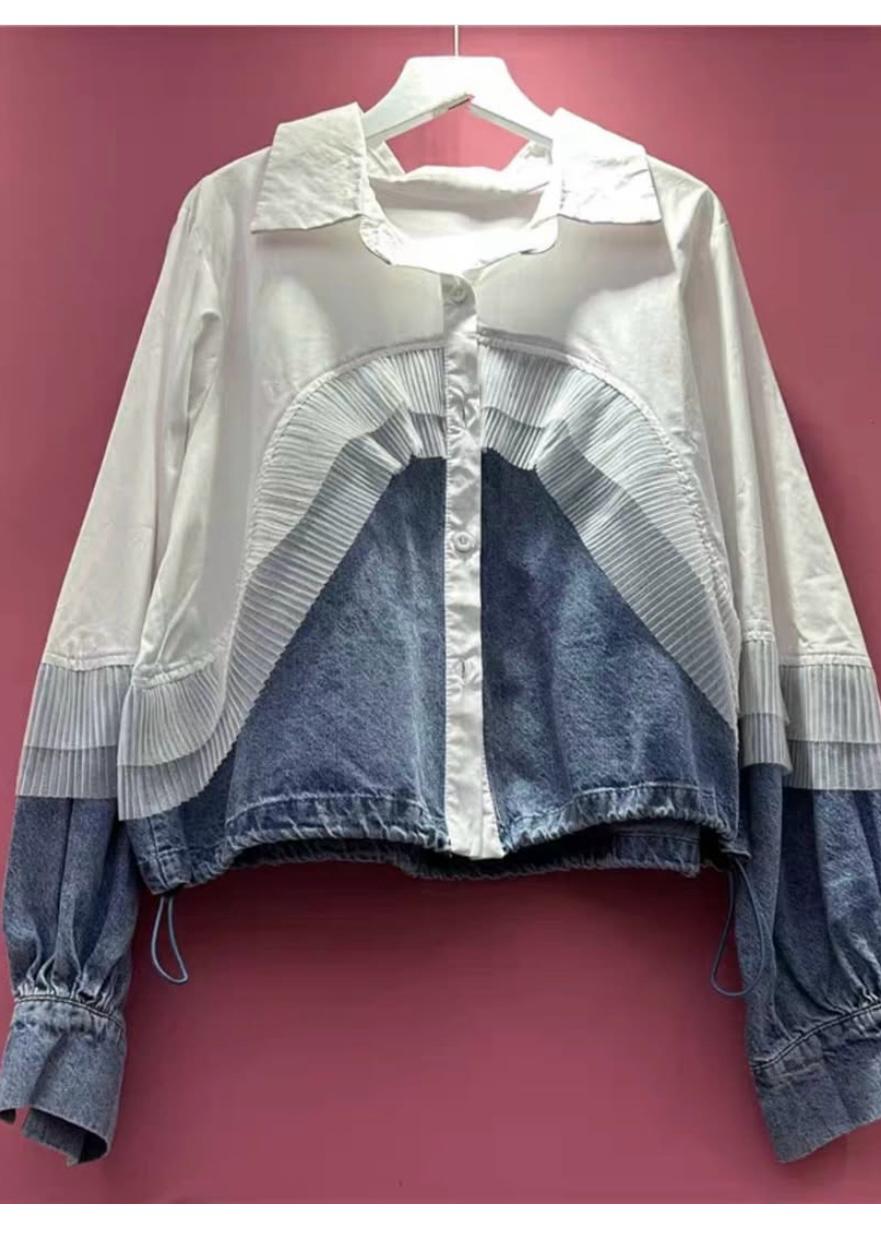 Half Denim Half Plain Oversized Shirt
