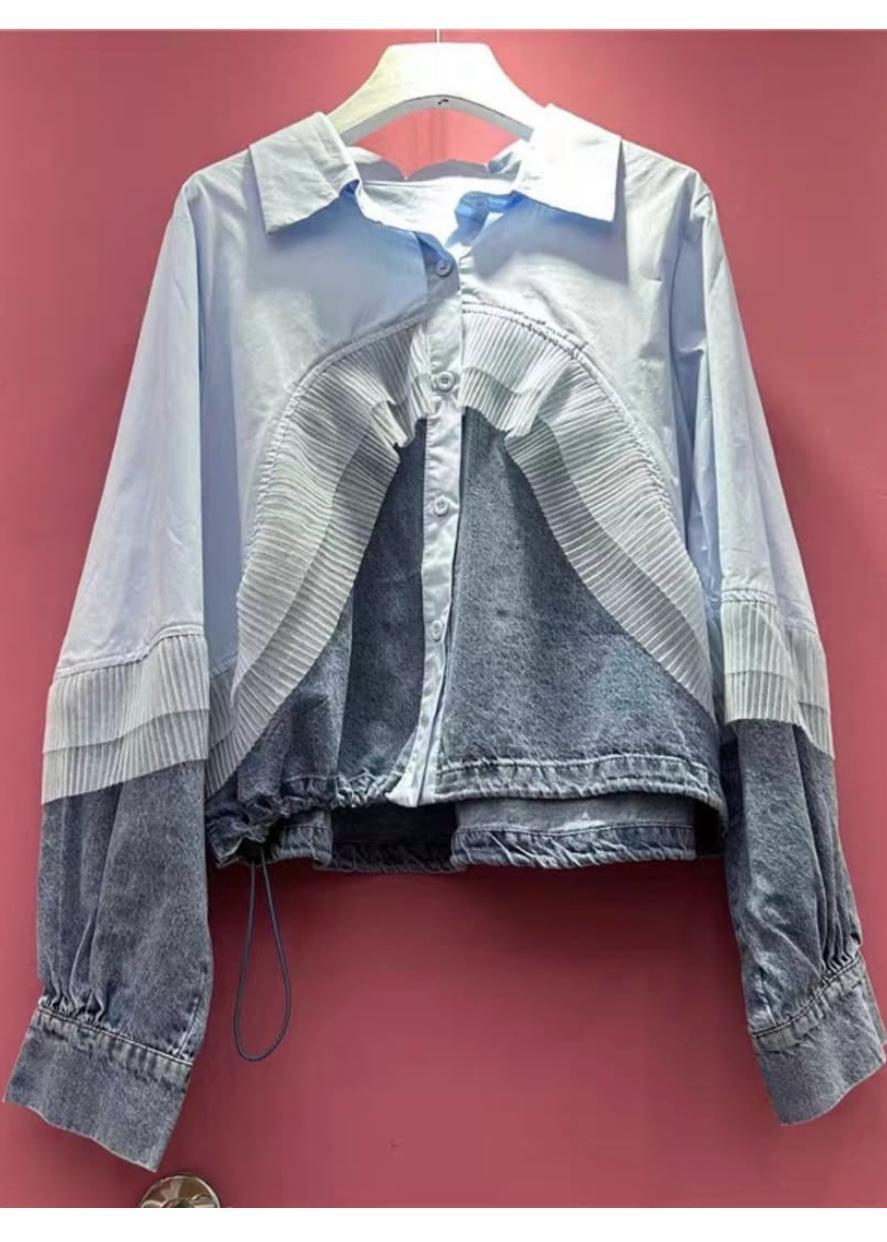 Half Denim Half Plain Oversized Shirt