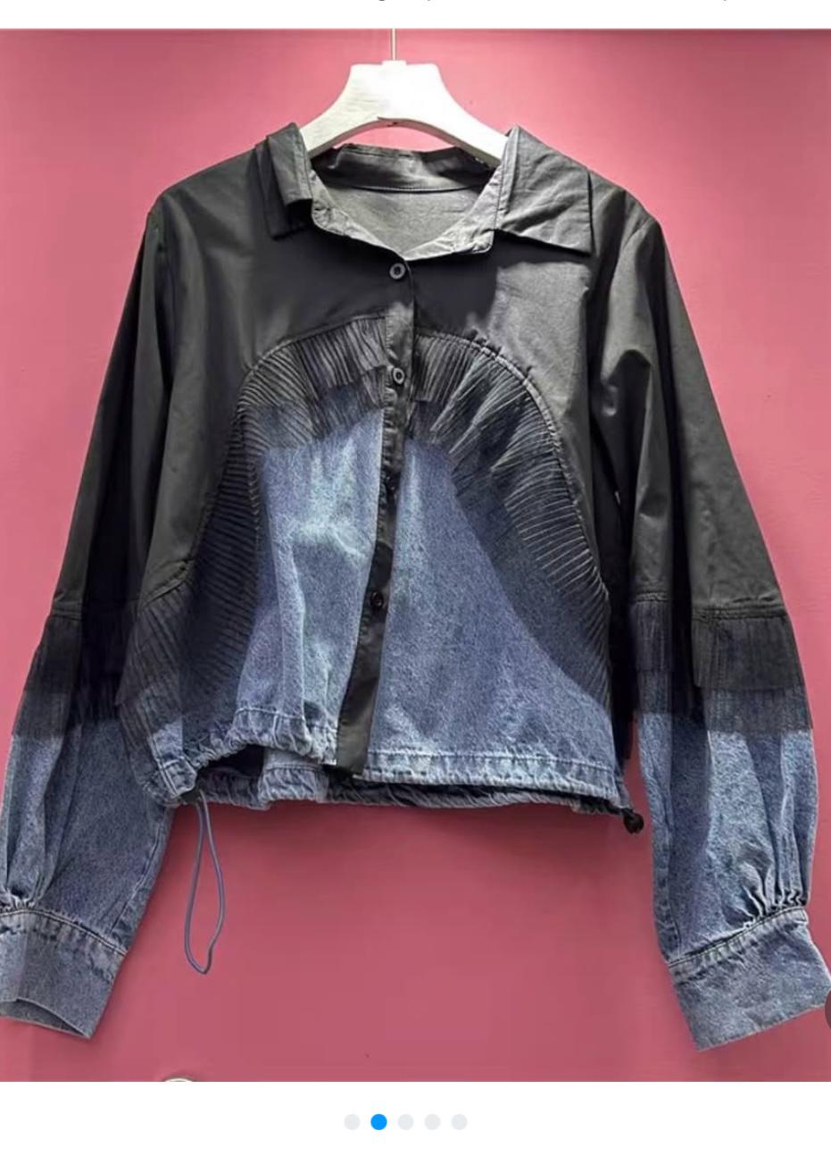 Half Denim Half Plain Oversized Shirt
