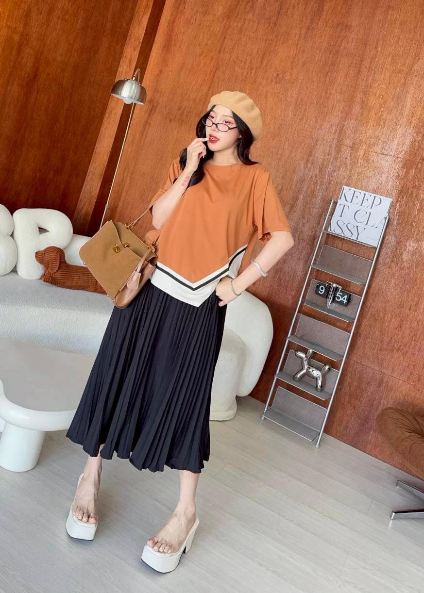 2 Pc Half Plain Half Pleated Coord Set
