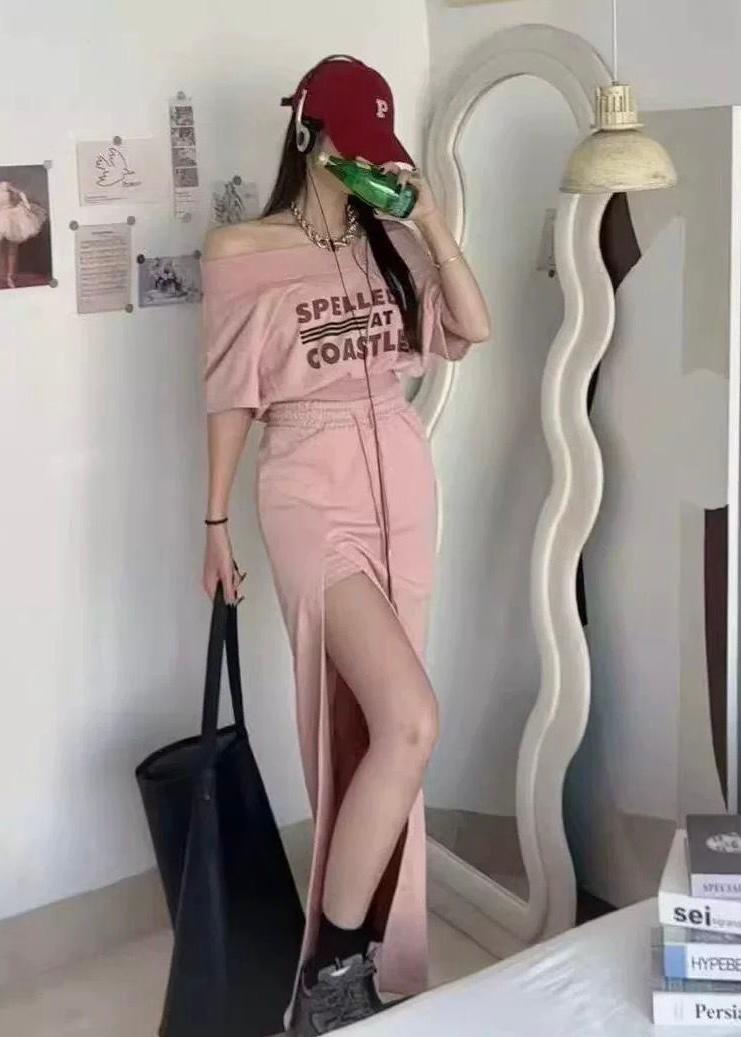 2 Pc Tshirt and Slit Skirt Set