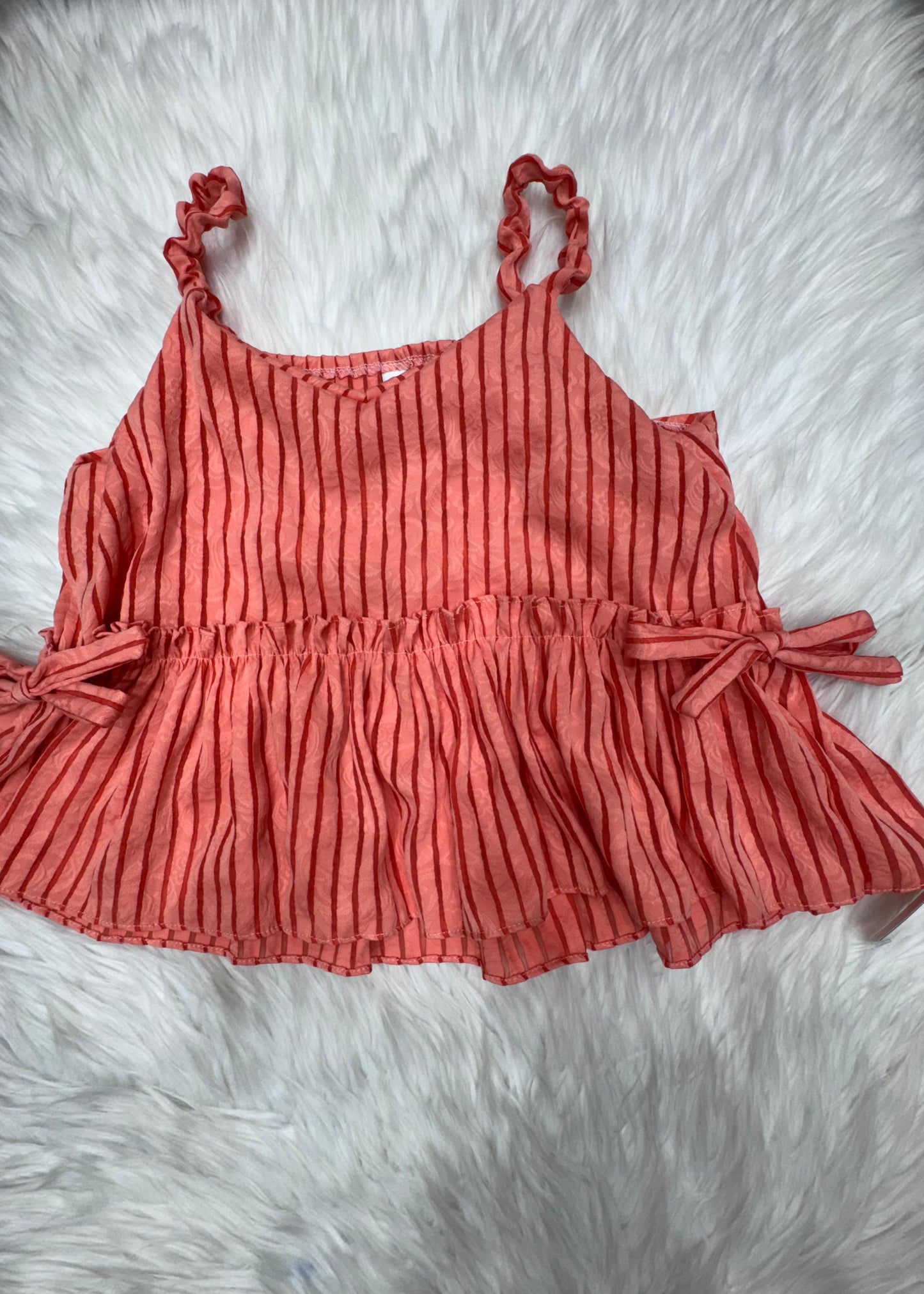 Striped Short Peplum Top with Bow
