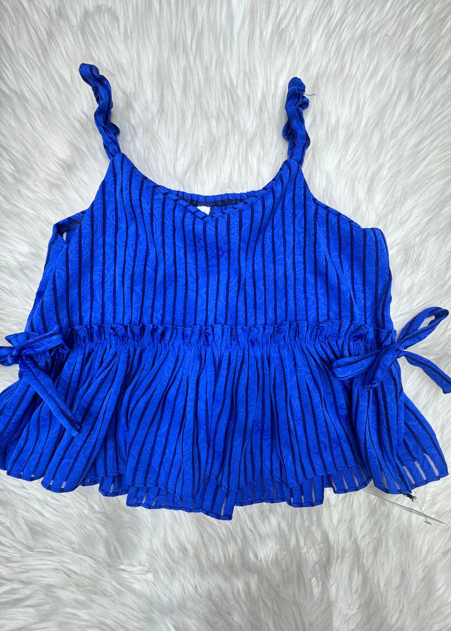 Striped Short Peplum Top with Bow