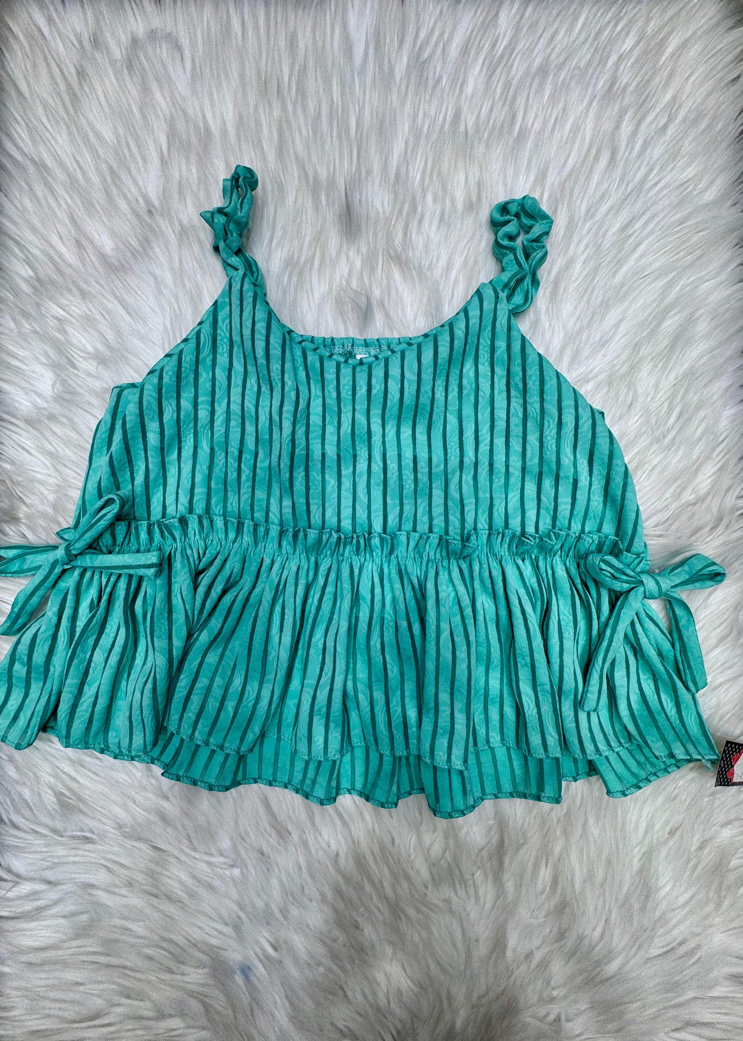 Striped Short Peplum Top with Bow