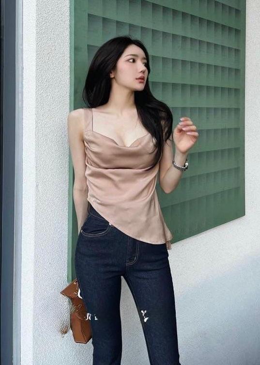 Plain Satin Cowl Neck Tops