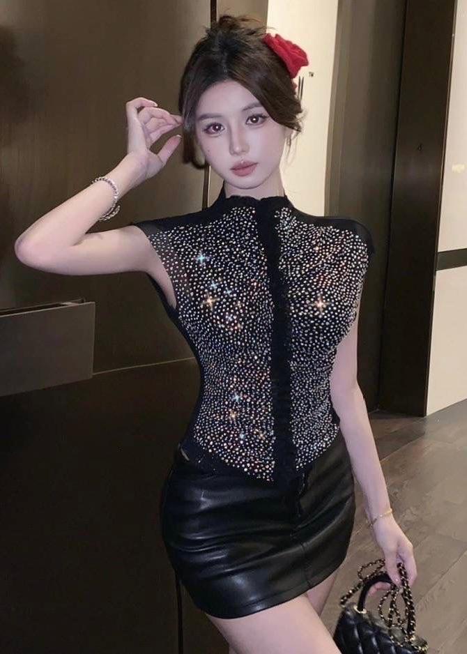 Stone Studded Mesh Top