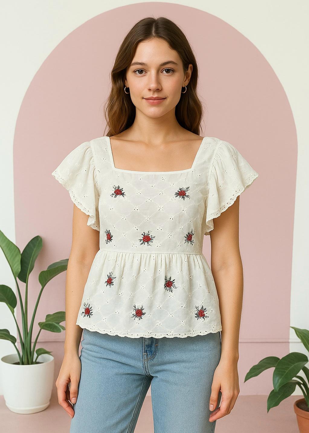 Embroidered Peplum Top