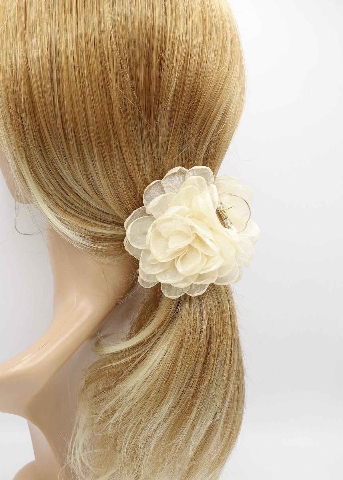 Organza Rose Shaped Claw Clips