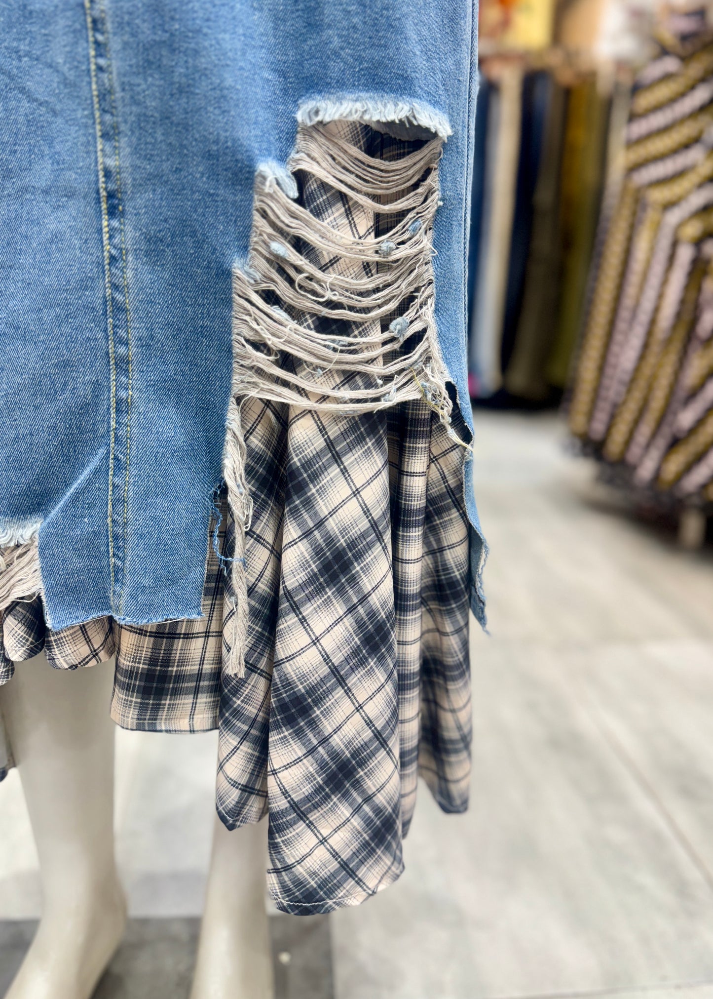 Denim Skirt with checkered Frills
