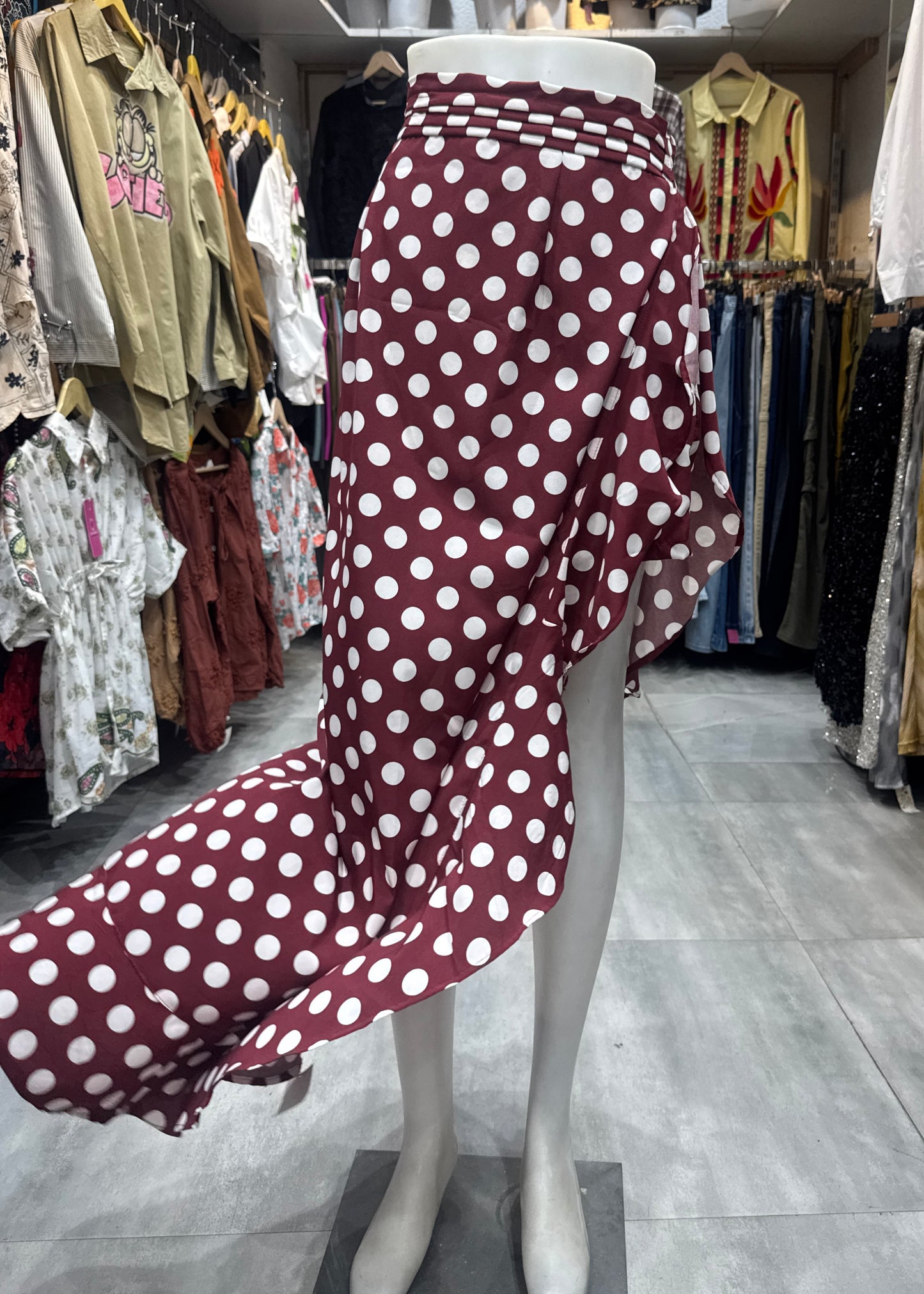 Polka Dot Side Slit Flowy Skirt