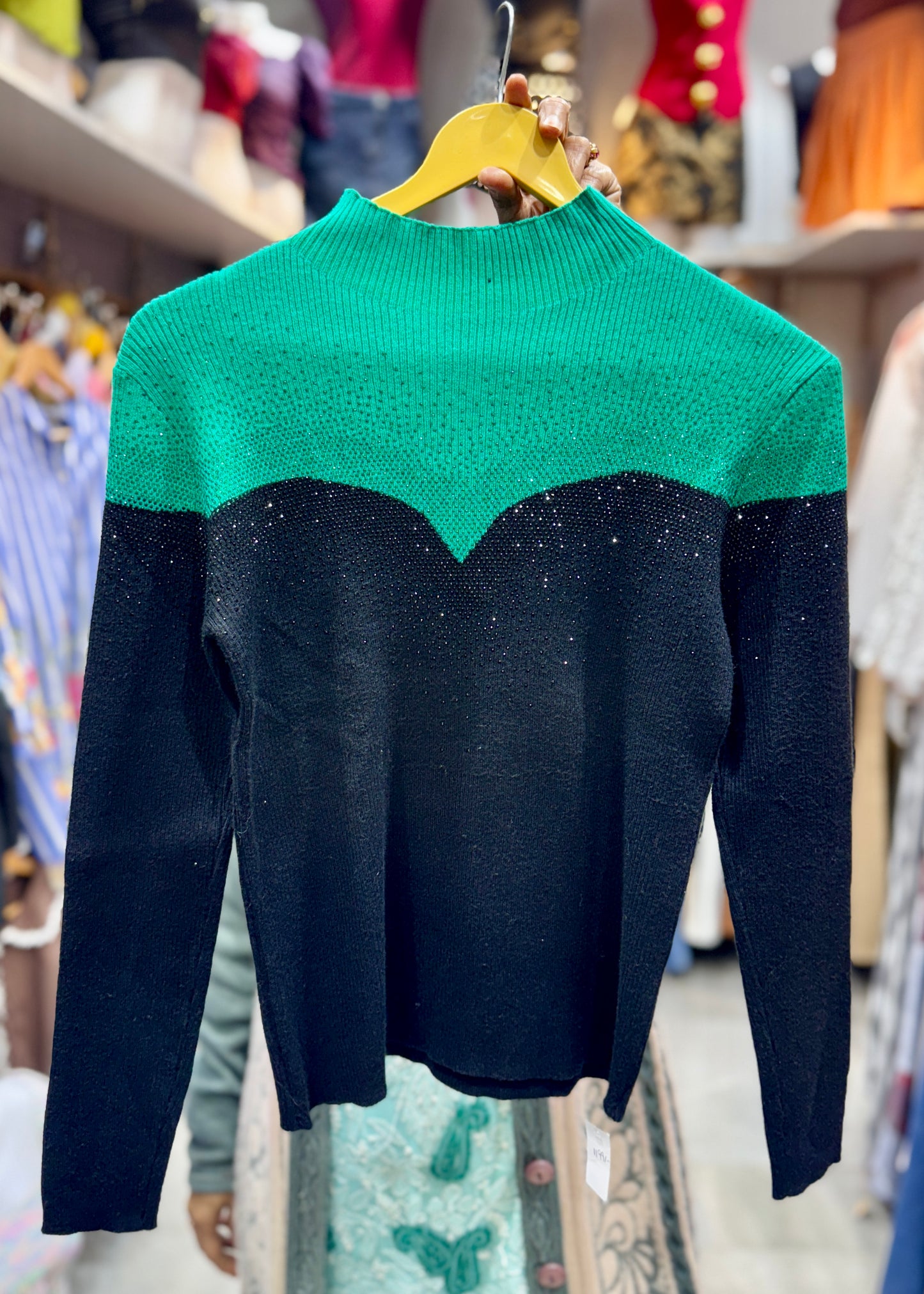 Two Shaded Stone Studded High Neck Top