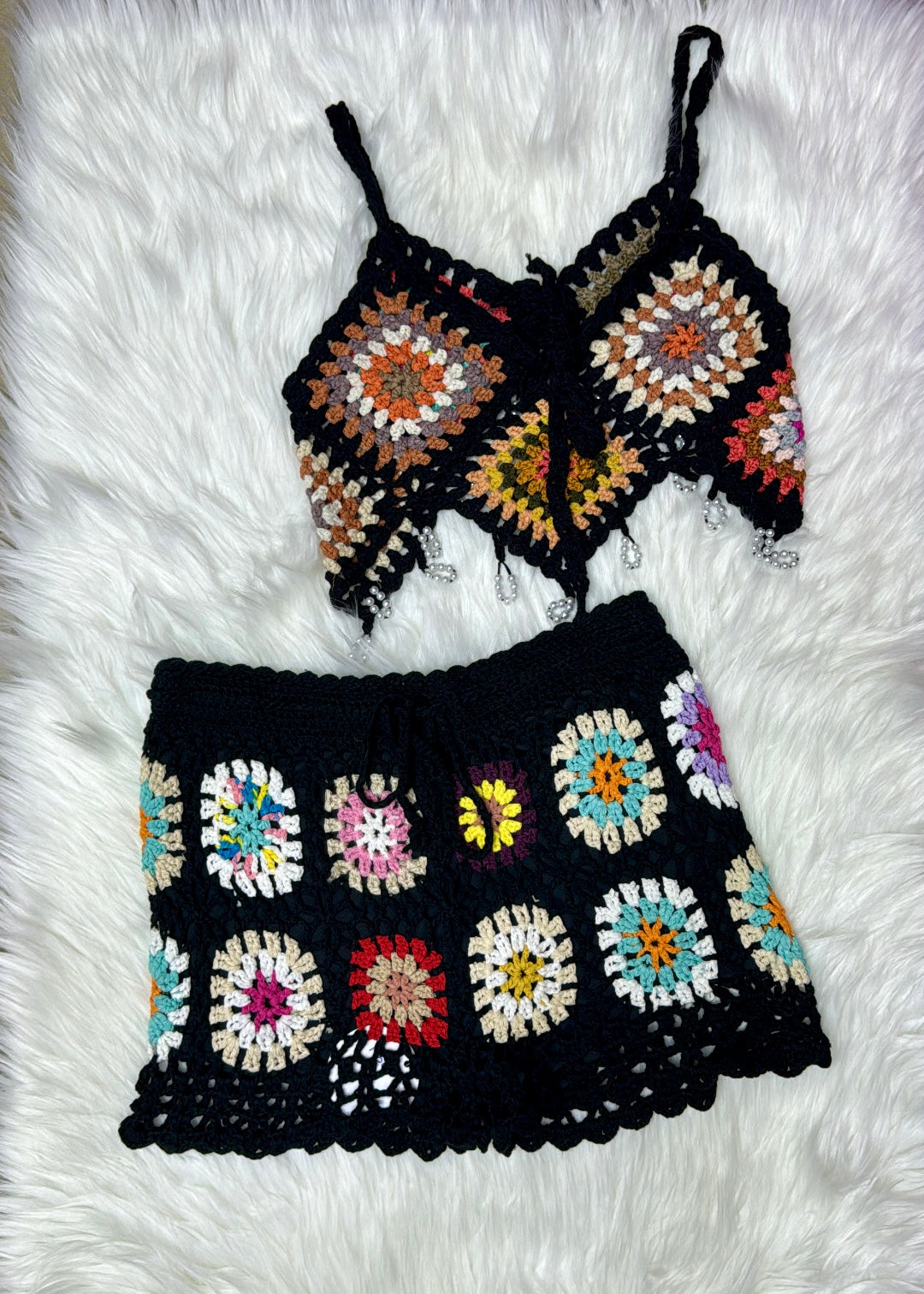 2 Pc Crochet Shorts Set (Black)