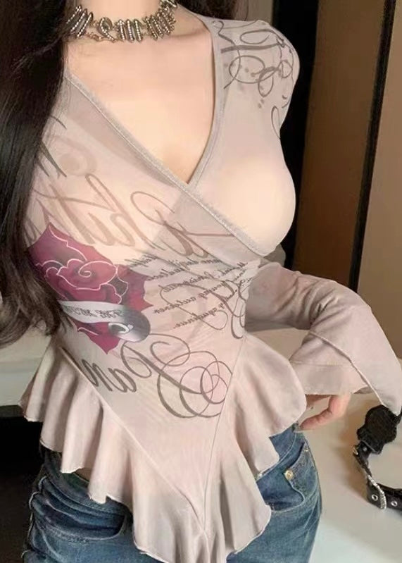 Stylish Printed Mesh Top