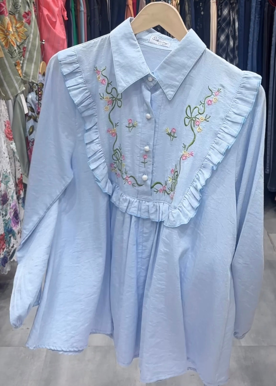 Everyday Shirt with Front Embroidery & Frill