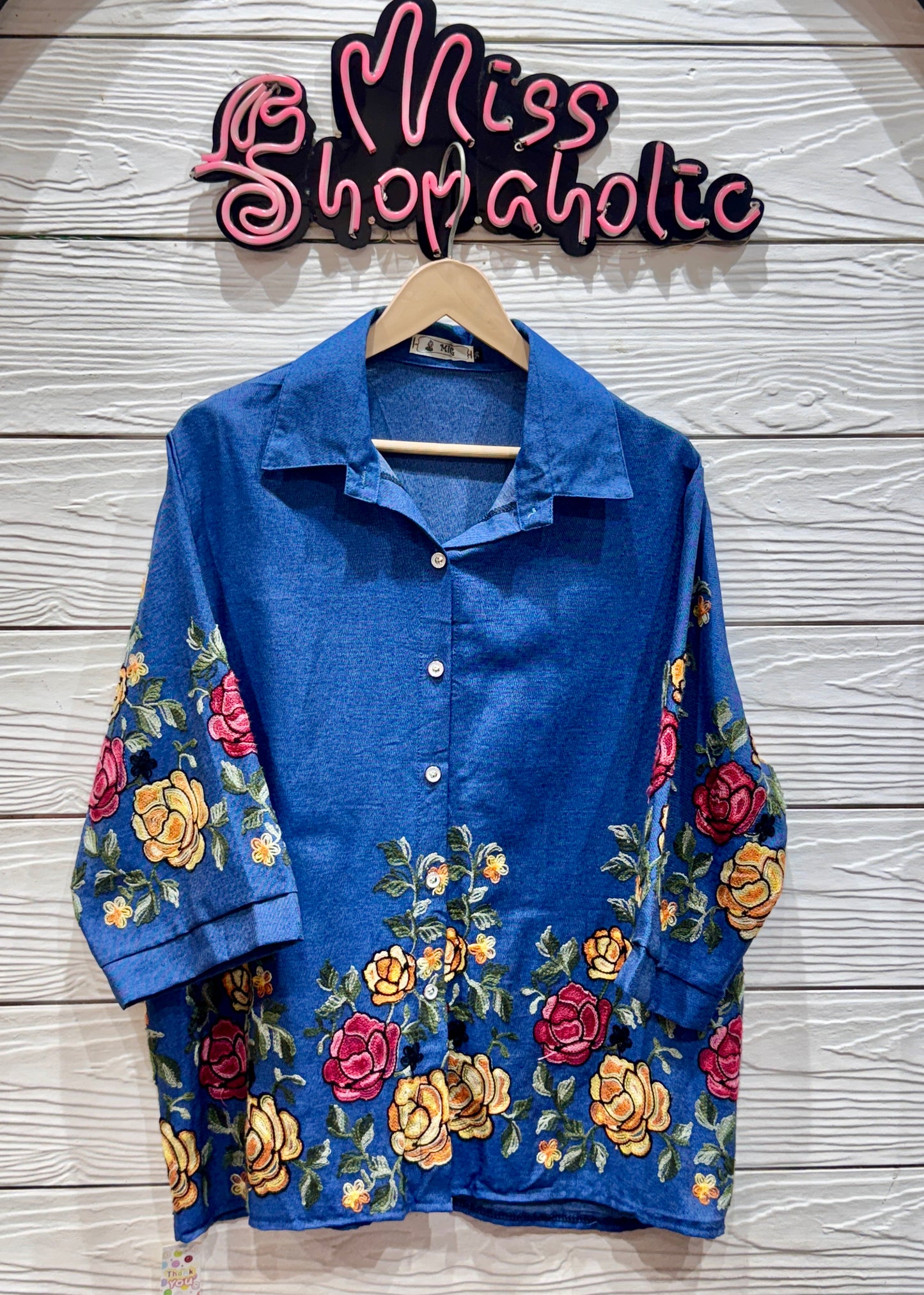 Light Shirt with Rose Embroidery