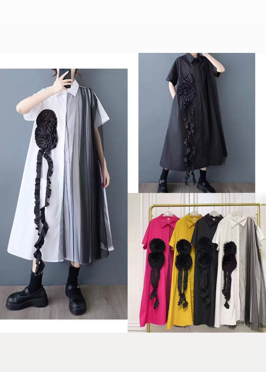 Long A-Line Cotton Dress with Net work
