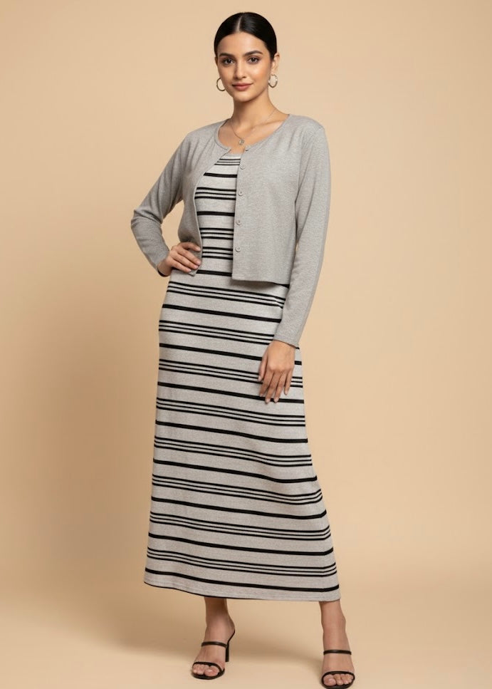 Striped Bodycon Dress with Shrug