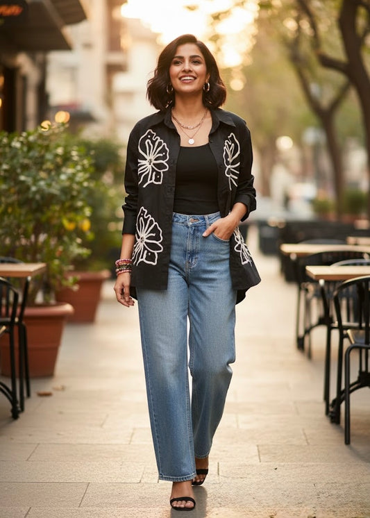 Floral Embroidered Cotton Shirt